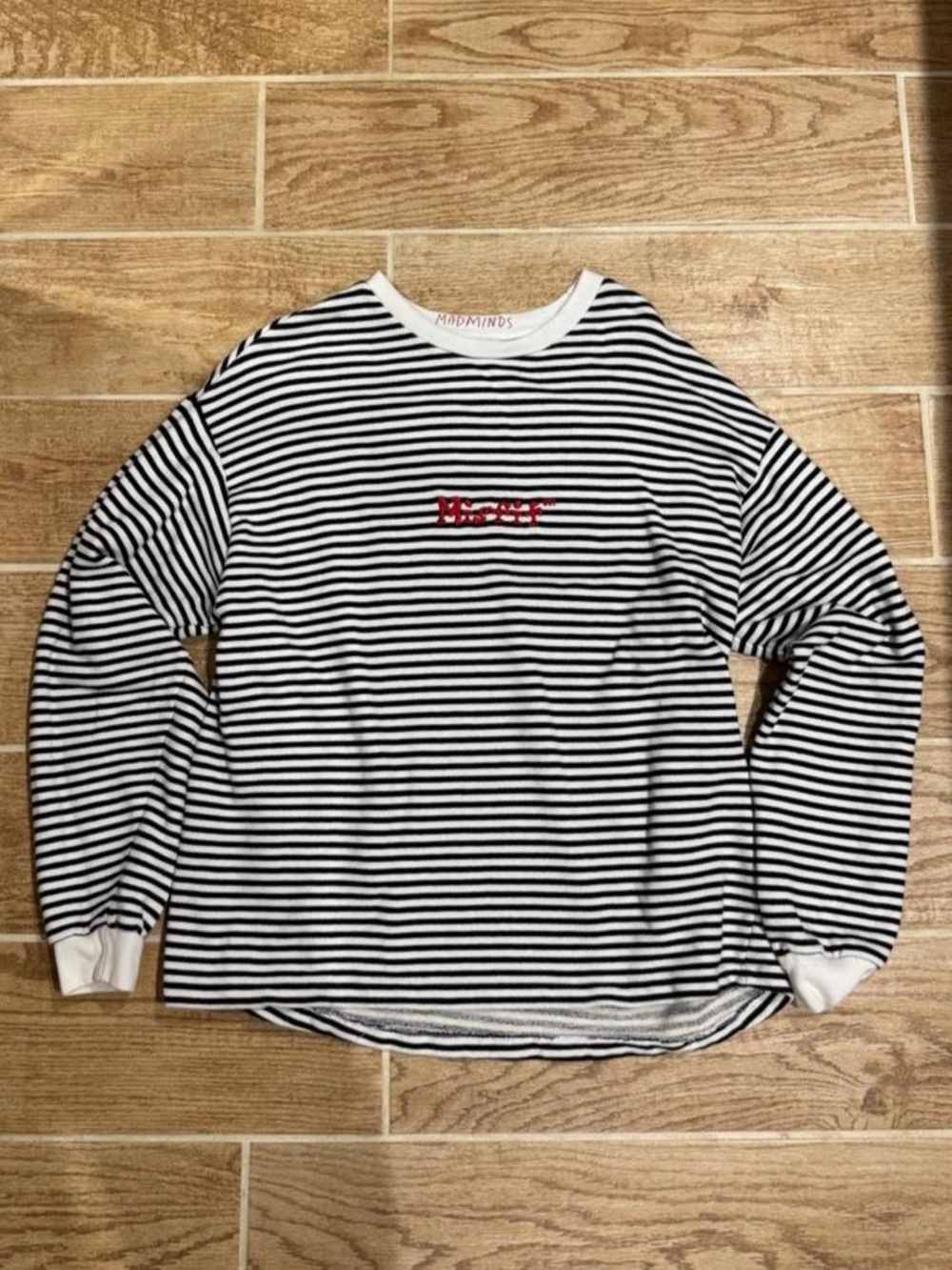 misfit black & white striped long sleeve sweater